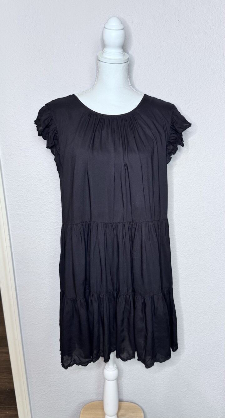 Aritzia Wilfred SZ M Black Sidonie Dress Cap Sleeve Tiered Baby Doll Boho